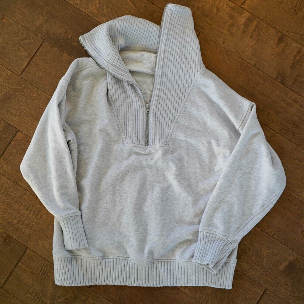 Aerie Black Down To Earth Quarter Zip‎ Oversized Loungewear Sweatshirt S Gray